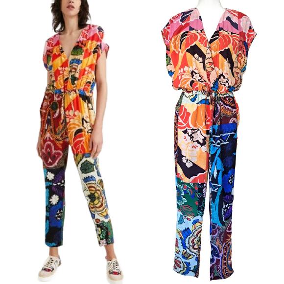 DESIGUAL M. Christian Lacroix Wrap Jumpsuit Sz Small Bright Multicolor Floral
